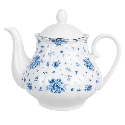 Théière en porcelaine blanche motif fleuri bleu 1L WADIGA