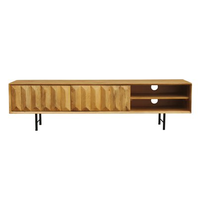 Meuble TV en bois clair manguier massif gravé L160 cm AGRA MILIBOO