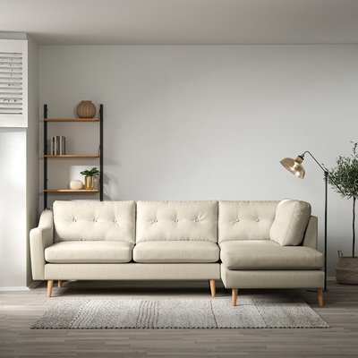 Rosa Curve Buttoned Soft Woven Chaise - Right facing with Light Wood Legs SO'HOME