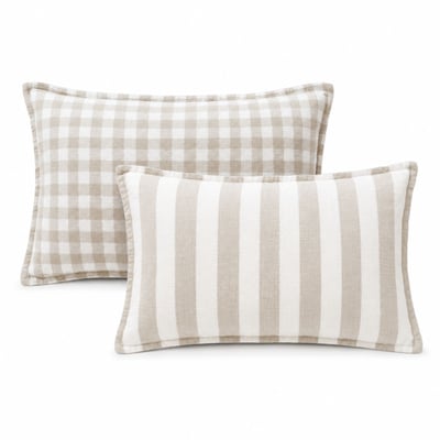 Housse de coussin recto-verso 100% coton rayures et vichy LOURMARIN - QABANE HOME MAISON