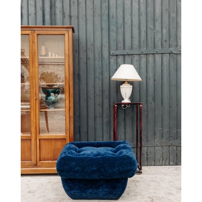 Pouf en velours bleu Jean-Philippe N°93 - Bon état DEBONGOUT