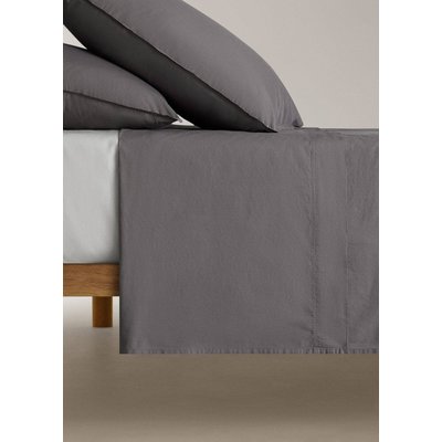 Drap plat popeline de coton double surpiqûre lit 150/160 cm MANGO HOME