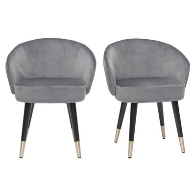 Chaises design en tissu velours gris, bois noir et métal doré (lot de 2) BRIZO MILIBOO
