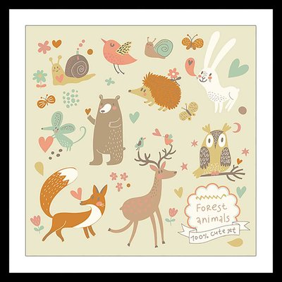 Affiche enfant cute set forest animals HEXOA