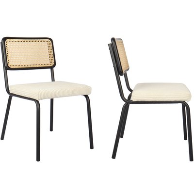 Lot de 2 chaises noires, cannage et velours côtelé - PAULA HOMIFAB