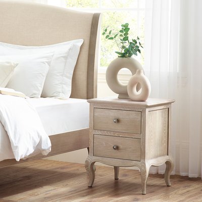 Eléa French Antique Limed Oak  2 Drawer Bedside SO'HOME