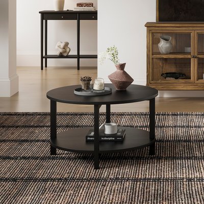 Koa Round Oak Coffee Table with Shelf SO'HOME