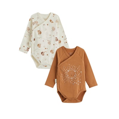 Lot de 2 bodies bébé manches longues ouverture croisée Caramel PETIT BEGUIN