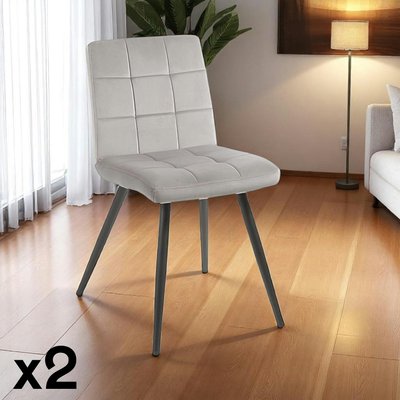 Chaise de salle à manger en velours capitonné gris style contemporain MALMOE (lot de 2) PIER IMPORT