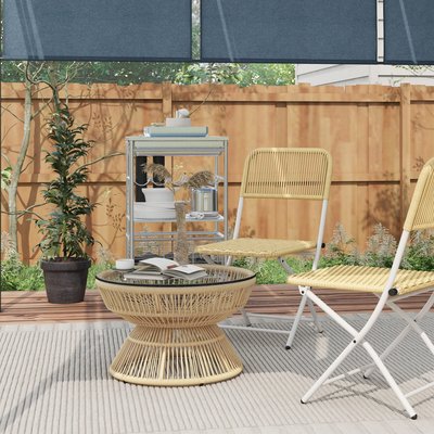 Table basse de jardin ronde résine aspect rotin plateau verre OUTSUNNY