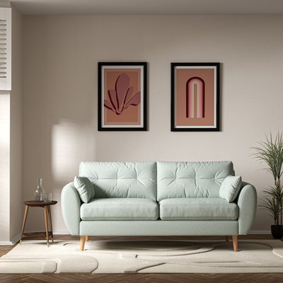 Ada Scandi Buttoned Soft Brushed 3 Seater Sofa with Light Wood Legs SO'HOME