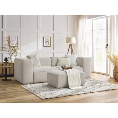 Canapé droit fixe 3 places en tissu texturé avec pouf, ZEPHYR BOBOCHIC