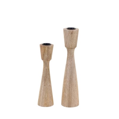 Lot de 2 bougeoirs en manguier 21, 26cm ORNAMI