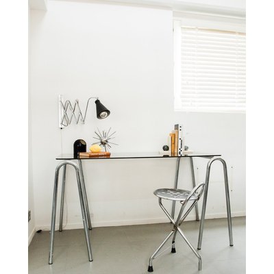 Bureau en métal et verre Yvan N°120 - Bon état DEBONGOUT