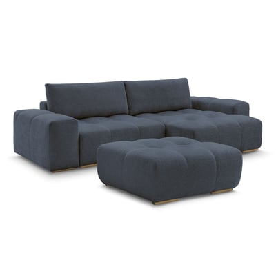 Canapé d'angle convertible 5 places en tissu bouclette avec pouf, ANAKIN BOBOCHIC