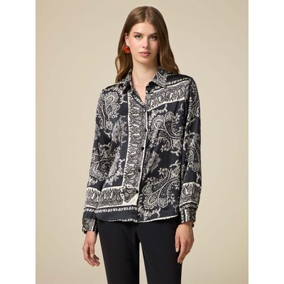 Chemise fluide en satin à imprimé foulard noir et blanc OLTRE