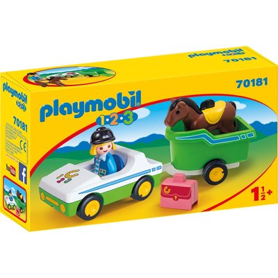 Playmobil 1.2.3 70181 cavalière avec voiture et remorque-  18-36 mois ses premiers playmobil PLAYMOBIL