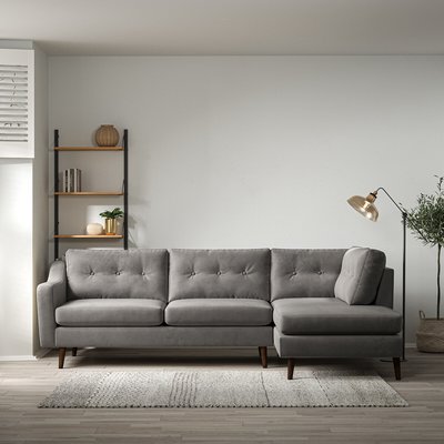 Rosa Curve Buttoned Velvet Chaise - Right facing with Dark Wood Legs SO'HOME