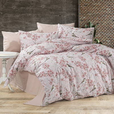 Parure housse de couette 100% coton 57 fils imprimé Petalla rose C DESIGN HOME TEXTILE