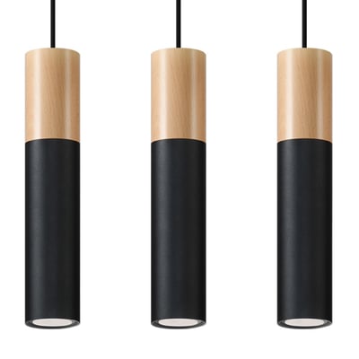 Suspension Acier Bois Naturel/Noir GU10 3 Pablo EDEN