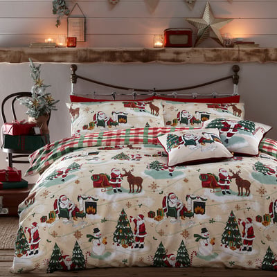 Jolly Santa Cotton Mix Duvet Cover and Pillowcase Set FURN.