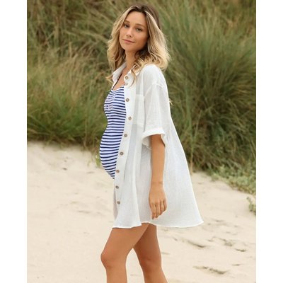 Robe chemise de grossesse et d'allaitement Bertille blanc CACHE COEUR
