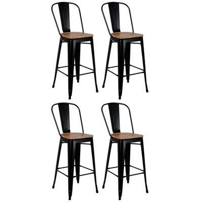 Tabouret industriel en métal et bois d'orme huilé (Lot de 4) Noir AUBRY GASPARD