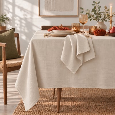 Nappe + 8 serviettes gaze de coton ALMA Made in Europe FEBRONIE