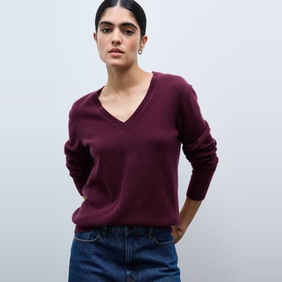 Pull uni col V en 100% cachemire MONOPRIX