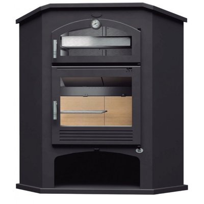 FM Poêle à bois d'angle M-106 R 9,5 kW avec portes en fonte et four inox FM BIOMASA
