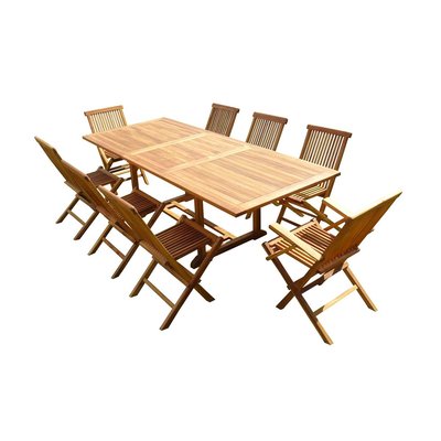 Ensemble salon de jardin en teck aspect huilé AEDAN 6 chaises 2 fauteuils JUMAK C ET L JARDIN