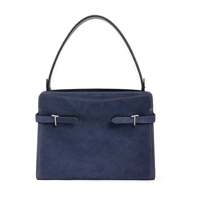 Sac porté épaule grand modèle en cuir suède effet denim EMIE LE TANNEUR