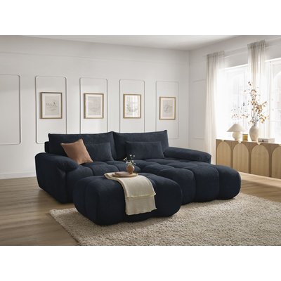 Canapé d'angle fixe 4 places en tissu texturé avec pouf, IVANE BOBOCHIC