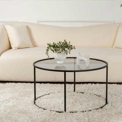 Table basse ronde en verre – cadre noir ⌀80 cm TULUM PIER IMPORT