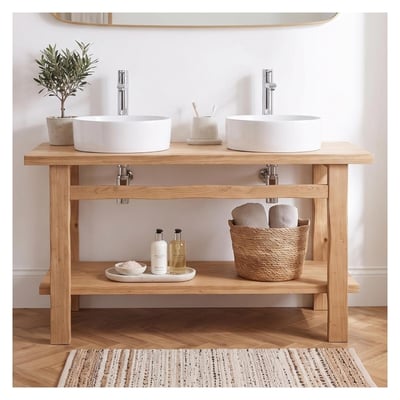 Meuble double vasque sur pieds 140cm en chêne massif esprit établi OFICIO MOB IN