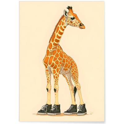 Affiche La girafe en baskets L'AFFICHERIE
