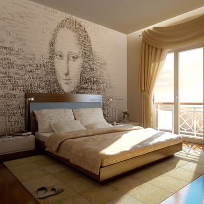 Papier peint intissé panoramique Personnes Mona Lisa : portrait en lettres EDEN