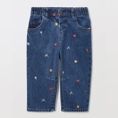 Jean taille élastique brodé en coton BIO GOTS BOUT'CHOU
