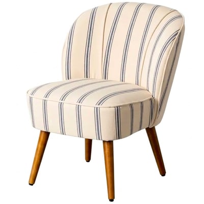Fauteuil crapaud beige rayures bleues 54x64x73cm WADIGA