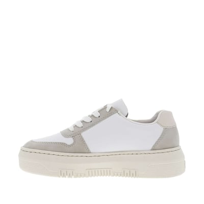 Tennis en cuir beige à talon plateau et à lacets blancs plats avec logo embossé RIEKER