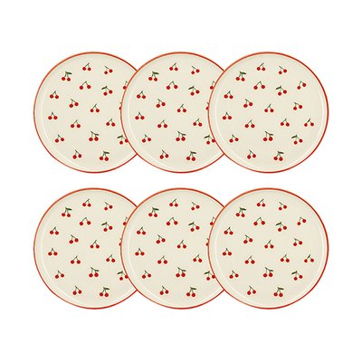 Lot de 6 assiettes plates 26cm en grès, CERISE NOVASTYL