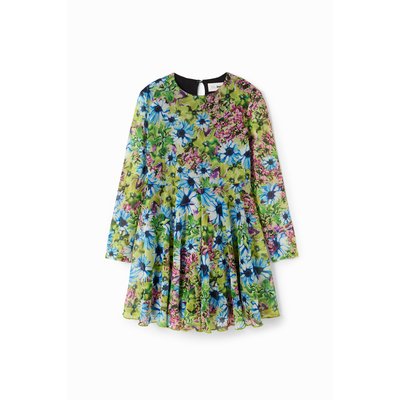 Robe manches longues tulle fleurs - BLUE - 3/4 DESIGUAL
