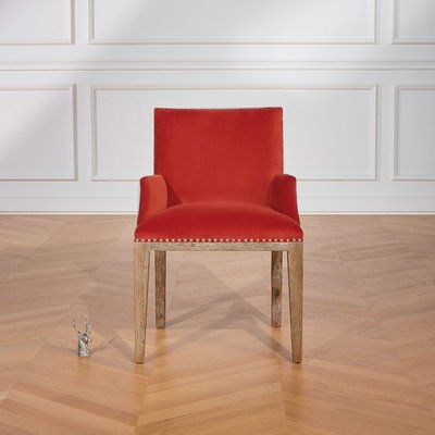 Fauteuil de table en acacia et velours clouté KENZA ROBIN DES BOIS