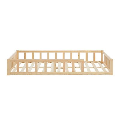 Lit Montessori 120x200 cm en bois massif naturel avec barrières HOMESTYLE4U