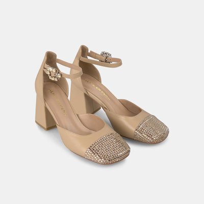 Chaussures à talons décolletées avec strass sur la pointe et fermeture à boucle en strass ALMA EN PENA