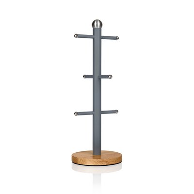 Nordic 6-Mug Tree with Wooden Base in Grey SWAN