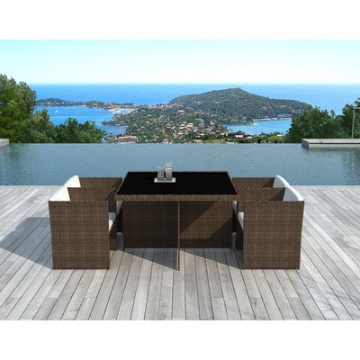 Salon de jardin 4 places 1 table en résine + 4 fauteuils avec coussins PIER IMPORT
