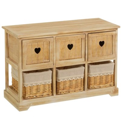 Meuble d'entrée en bois 3 tiroirs et 3 paniers country 71x32x49cm WADIGA