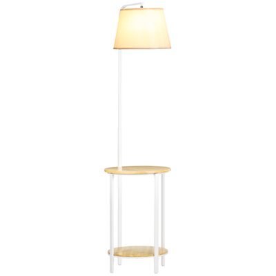 Lampadaire étagères design bambou verni métal tissu blanc HOMCOM
