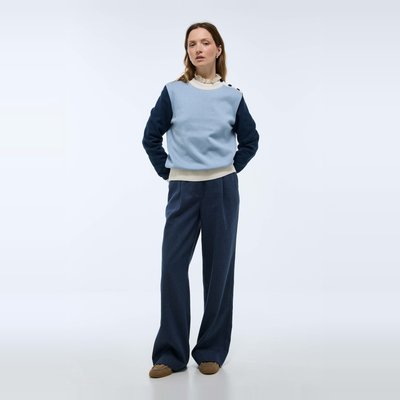 Pull col rond en coton boutonné à l'épaule, Fabriqué en France MONOPRIX